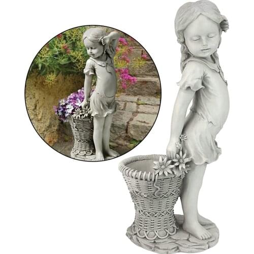 Flower Girl Statue Adorable Child Outdoor Sculpture Garden Yard Decor Ornament Antique Stone