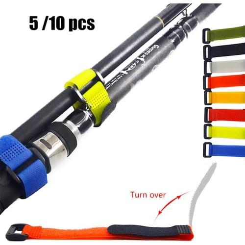 10/5Pcs Adhesive Loop Hook Reusable Fishing Rod Tie Holder Strap Hook and Loop Cable Ties Fastener Tape In Stock Fishing Tools