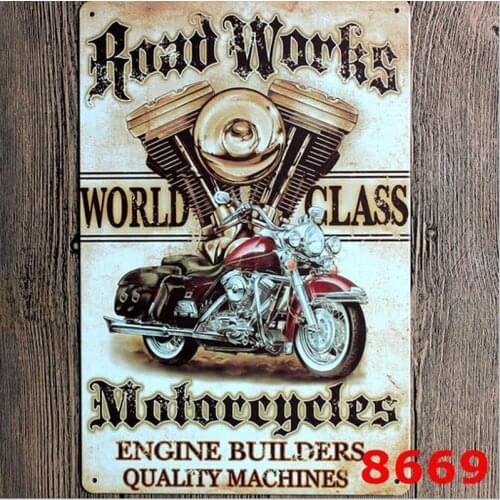 Road works Motorcycle metal painting wall stickers Restaurant Bar Pub Home Wall Decor Retro Art Poster 30x20cm