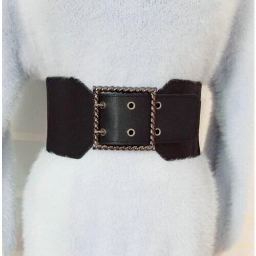 2019 new Fashion Womens Double Buckle Elastic Waist Belt Wide Stretch Corset Waistband Female winter accessories