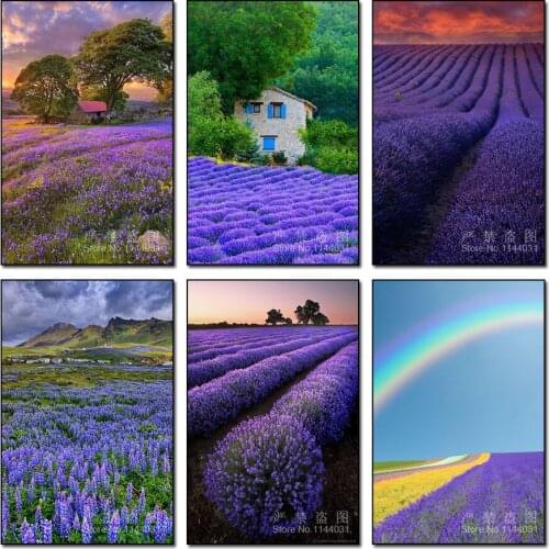 Purple Flowers In Scotland Mosaic Needlework 5D Diy Diamond Painting Landscape Picture Cross Stitch Rhinestone Drill Embroidery