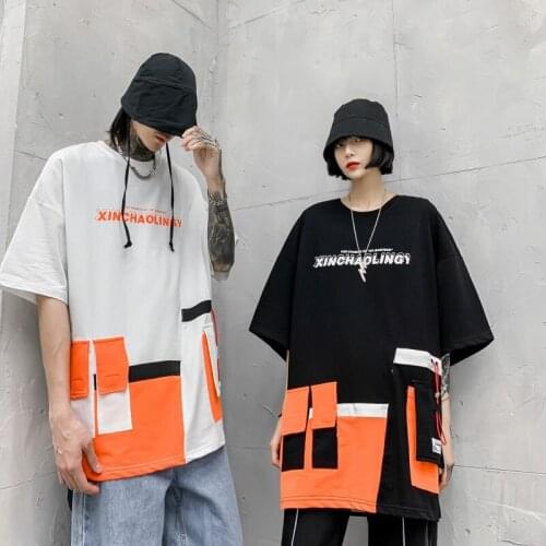 VERSMA Korean Harajuku Pocket Patchwork Tee Shirt Men Women Hip Hop Streetwear Unisex Trendy Oversize T-shirt Men Dropshipping