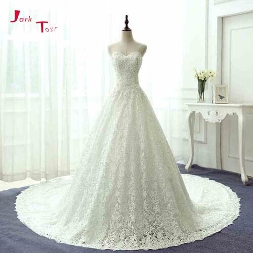 Jark Tozr New Arrive Beading Crystal Pearls A-line Vintage Lace Wedding Dresses Vestido De Noiva Renda Online Shop China