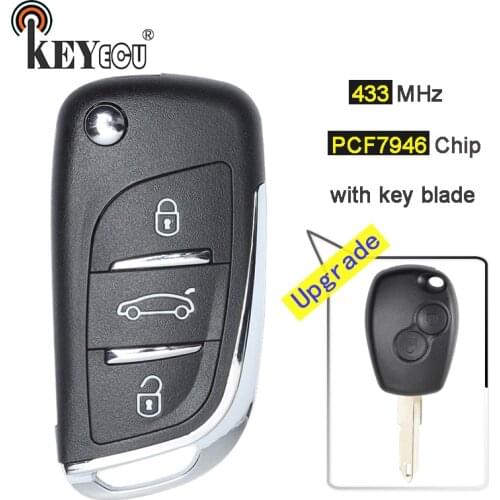 KEYECU 433MHz PCF7946 Chip 3 Button Updraded Flip Remote Car Key Fob for Renault Kangoo Modus Master Clio