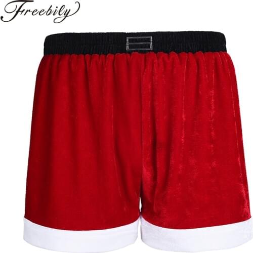 Red Mens Flannel Christmas Santa Claus Cosplay Costume Sexy Underwear Christmas Santa Boxer Shorts Panties Male Christmas Gift