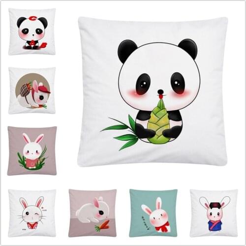 Cute panda rabbit cartoon pattern Soft Short Plush Cushion Cover Pillow Case for Home Sofa Car Decor Pillowcase 45X45 cm