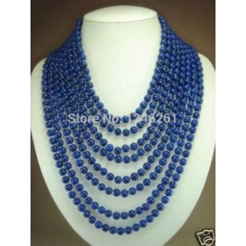 Minimum Order1) 8 rows 6mm Blue Lapis Lazuli Necklace Rope Chain Beads Jewelry Making Natural Stone Christmas gifts 17-24inch