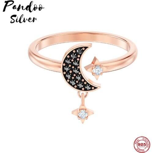 Fashion Charm Pure Silver Pla Original 1:1 Copy, Personality Mystery Stars Moon Fashion Wild Ring Ring Women Luxury Jewelry Gift