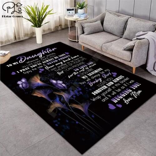 To My Daughter Letter Pattern Fashion Soft Flannel 3D Printed Rugs Mat Rugs Anti-slip Large Rug Carpet Home Decoration