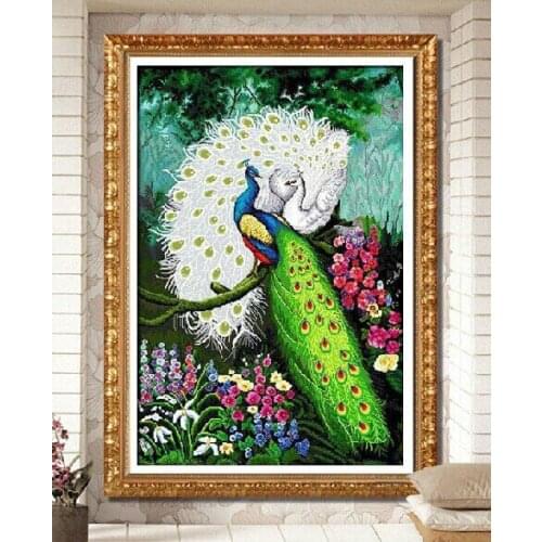 Embroidery Package Best Quality Cross Stitch Kits Unopen New Luxurious The Couple Peacock Animal Free Shipping
