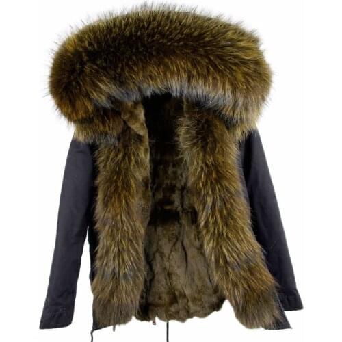 Maomaokong 2020 new real rabbit fur lined big raccoon fur collar short paragraph women blouse