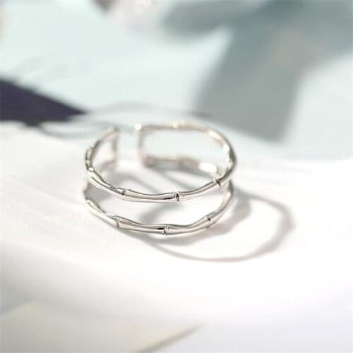New Retro Double-layer Bamboo Female 925 Sterling Silver Not Allergic Jewelry Exquisite Thai Silver Opening Rings SR471