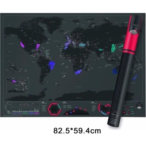 Personalized Deluxe Scratch Off City Travel World Map Poster Ornament Room Home Decoration Wall Sticker with Cylinder Packing