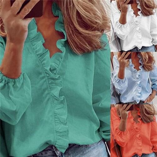 New Ruffled Neck Ladies Shirts Casual Lantern Sleeves Streetwear Spring Summer Female Blouse Soft Solid Fashion Shirts