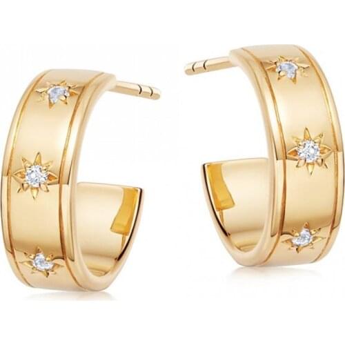 2021 New Gold Color AAA Cubic Zirconia CZ Star Hoops Earring Engraved Star Earrings for Rock Punk Jewels For Women