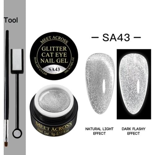 MEET ACROSS Reflective Glitter Gel Polish Set Magnetic Effect Soak Off Hybrid Varnish Shiny Gel Nail Polish With Magnet