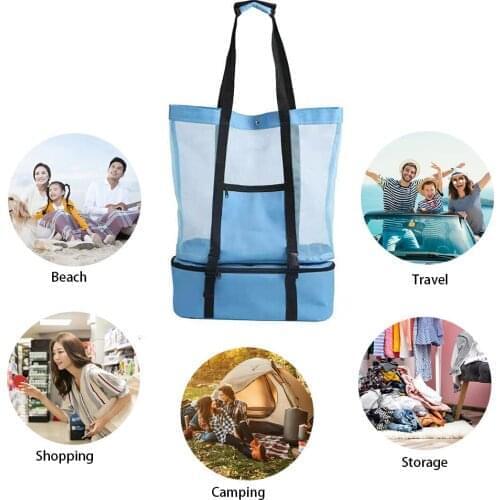 Outdoor Travel Large-Capacity Clothing Storage Bag Mesh Transparent Double-layer Summer Beach Bag Detachable 2-in-1 Picnic Bags