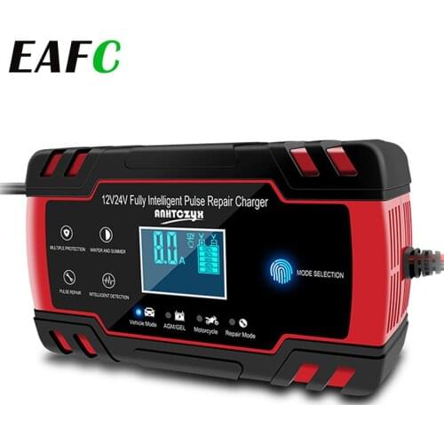 12/24V 8A Car Battery Charger Pulse Repair LCD Display 3-stage Smart Chargers for Automotive Starting Auxiliary car accessories