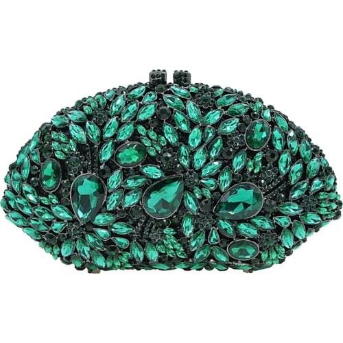 Green crystal Clutch bag luxury diamond clutch turquoise evening bag oval shape wedding sac Handcraft women pochette purse gift