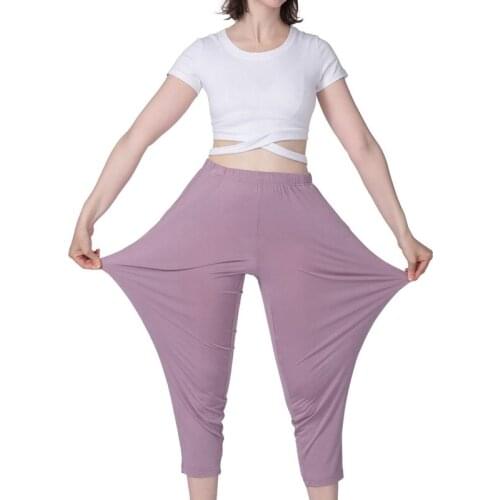 Womens pants plus fat plus size cotton high elasticity casual bottoming home loose sports pants can be worn пижама штаны purple