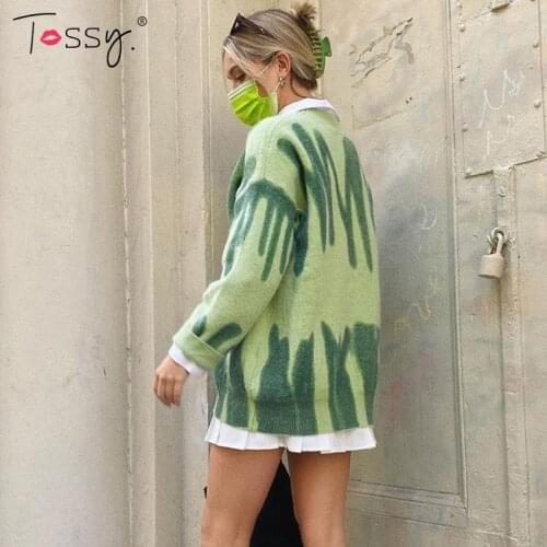Tossy New Tie-Dye Knit Womens Oversize Sweater Pullovers Long Sleeve Y2k Casual 2021 Winter Streetwear Loose Pull Femme Jumper