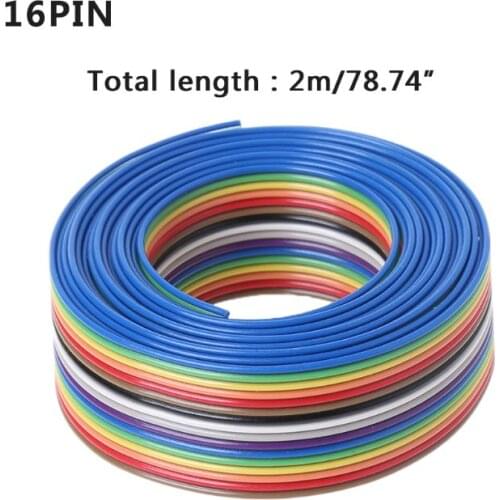2m 16 Pin Flat IDC Ribbon Extension Cable Rainbow Wire With 1.27mm Line Pitch Connect Wires