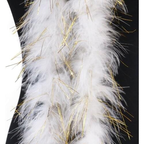 2Yards Fluffy White Marabou Boa With Gold Wire Clothing Sewing Crafts Turkey Feathers Boas Ribbon Wedding Party Decoration