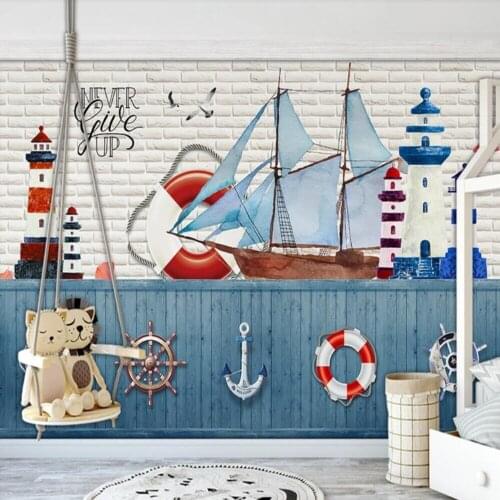 Milofi custom 3D wallpaper mural Mediterranean sailing lighthouse rudder childrens room background wall decoration wallpaper