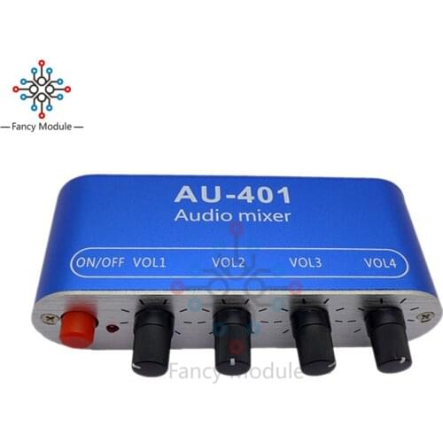 4 WAY Stereo Audio Signal Mixer Board Drive Headphone Power Amplifier Mixing Board One Output 4 WAY Input DC 5V-12V