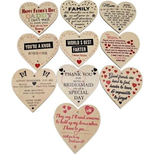 5 PCS Factory Direct Selling Wooden Crafts Heart-Shaped Chip Holiday Blessing Message Tag