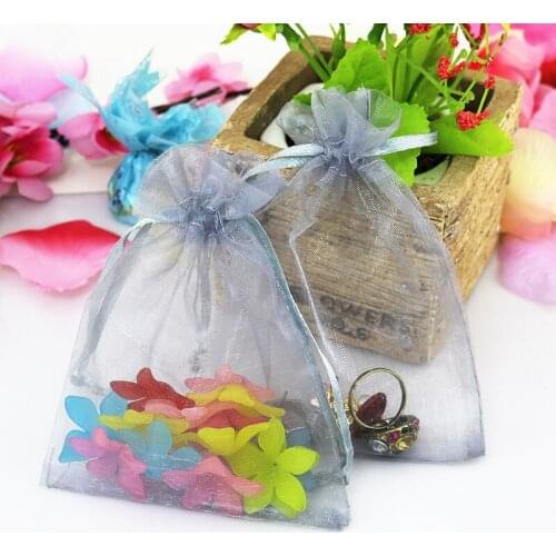500pcs/lot Organza Bags Grey 13x18cm Wedding Jewelry Gift bag Transparent Organza Drawstring Rectangle Bags