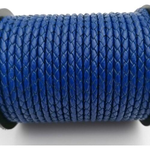 Aaazee 3mm Round Royal Blue Braided Real Leather Bolo Strap, Cord for Jewelry Making BP3M57