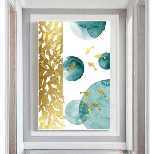 Abstract Color Spalsh Blue Golden Canvas Painting Poster and Print Unique Decor Wall Art Pictures for Living Room Bedroom Decora