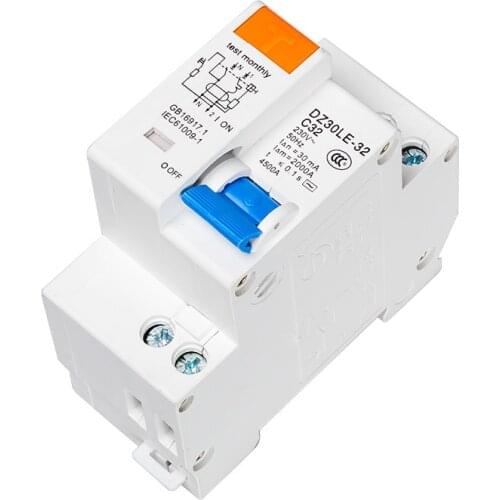 DZ30LE-32 230V 1P+N Residual current Circuit breaker with over and short current Leakage protection RCBO MCB