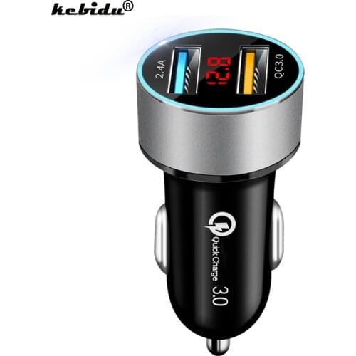 Kebidu QC3.0+2.4A LCD Display Dual USB Car Charger 12-24V Cigarette Socket Lighter Fast Charger Power USB Adapter Fast Charging