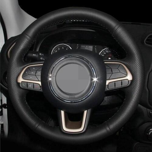 Car Products DIY Black Genuine Leather Car Accessories Steering Wheel Cover For Jeep Renegade 2016 2017 Compass 2017