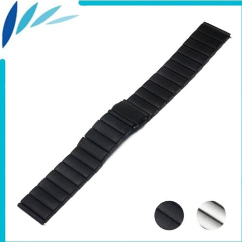 Stainless Steel Watch Band 22mm for Pebble Time / Steel Folding Clasp Strap Loop Wrist Belt Bracelet Black Silver + Spring Bar