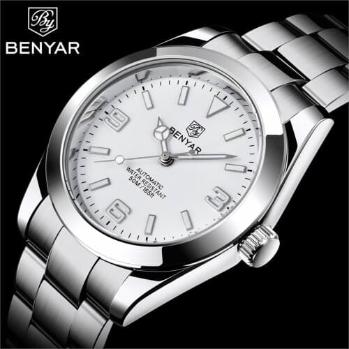 BENYAR Mens Mechanical Watch Top Brand Stainless Steel Automatic Waterproof Wristwatch Business Sports Watch Reloj Hombre