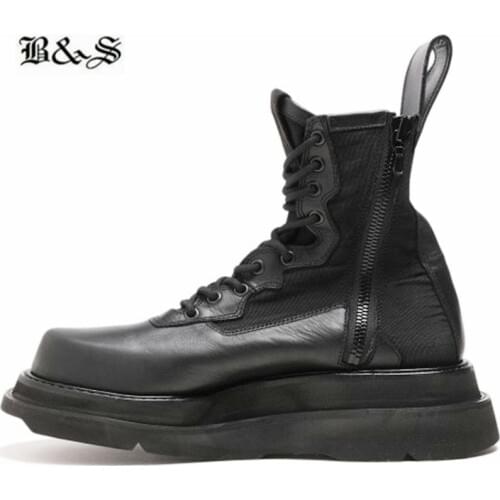 Black& Street Customized Made new genuine Leather thick Sole Platform Tooling Martins Boots