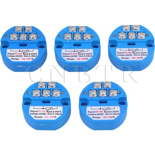 CNBTR 5PCS Blue Plastic Metal DC24V -50-100 Degree Output PT100 Temperature Sensor Transmitter