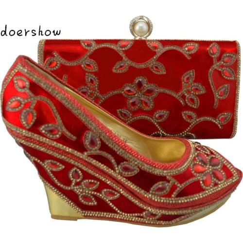 Doershow 2015 New coming African sandals Italian shoes and bags to match,red color shoes with bag set ZX1-49