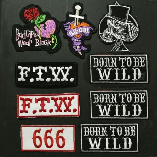 FTW BLACK GIRL ACAB TRIUMPH BAD GIRL BORN TO BE WILD PATCHES BADGES BIKER VEST IRON ON PATCHES APPLIQUE CLOTHING SHOES BADGES