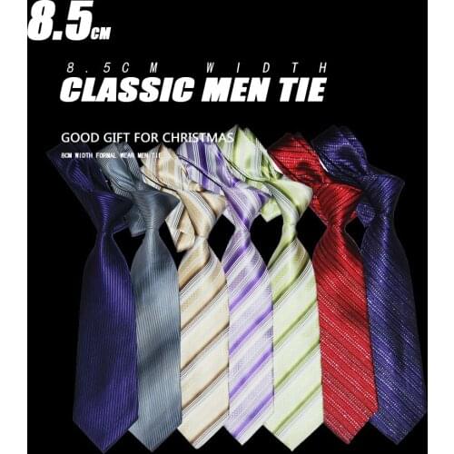 8.5cm Wide Suit Tie Striped Men Pure Silk Necktie Fashion Jacquard Woven Formal Wear Business Wedding Party Gift For Christmas
