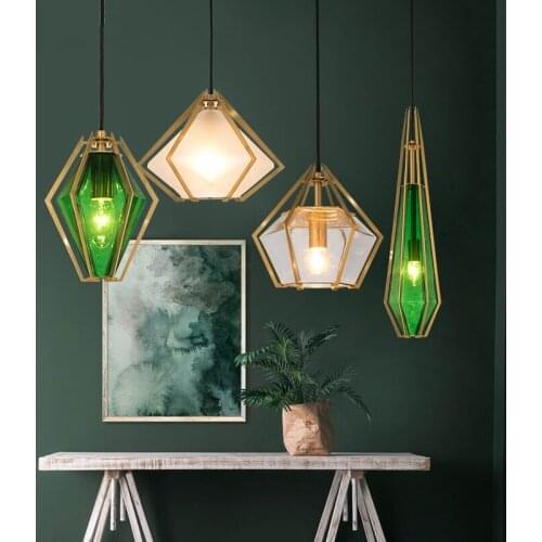 Diamond glass geometric pendant lights dinning room White green glass modern pendant lamp led scandinavian Suspension lamp