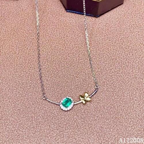 KJJEAXCMY fine jewelry 925 pure silver inlaid natural emerald girl new Pendant Necklace exquisite Clavicle chain support test