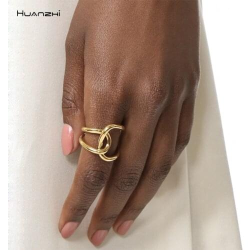 HUANZHI 2019 New Simpleness Personality Twisted Irregular Curve Cross Metal Ringfor Women Bangle Wedding Party Jewelry Gift