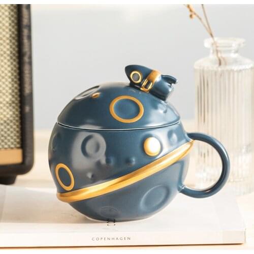 GY Creative Planet Mug with Cover Spoon Couple Water Cup Female Summer Office Coffee Cup Household Ceramic Cup Boys
