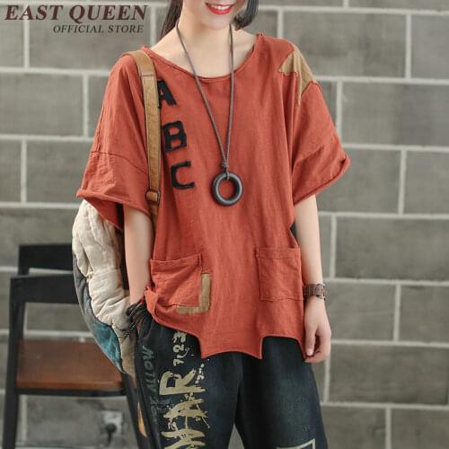 Linen shirt women Chinese style female linen clothing letter print tops women summer 2018 AA3925
