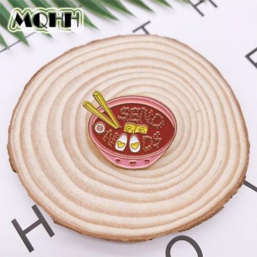 Cartoon Food Pink Noodle Chopsticks Bowl Love Egg Enamel Brooch Alloy Badge Clothes Bag Pin Women Jewelry Gift For Friends