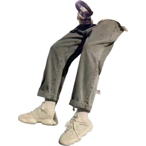 Mens plush thickened jeans loose straight set students Korean version of the trend autumn and winter thick casual trousers